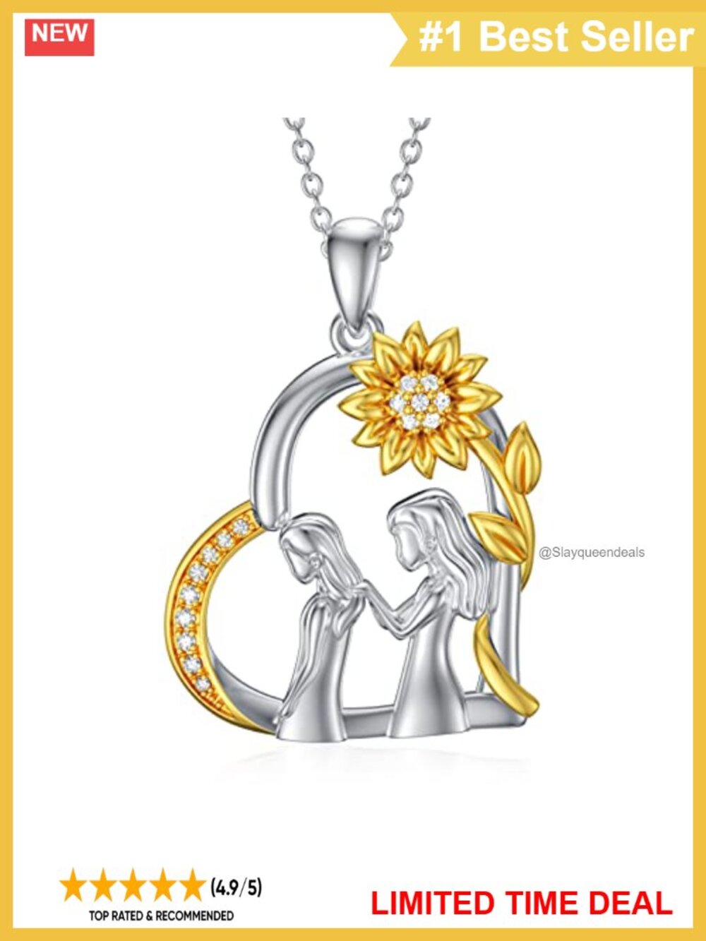 925 Sterling Silver Sunflower Pendant Necklace Cubic Zirconia Sister Gift
